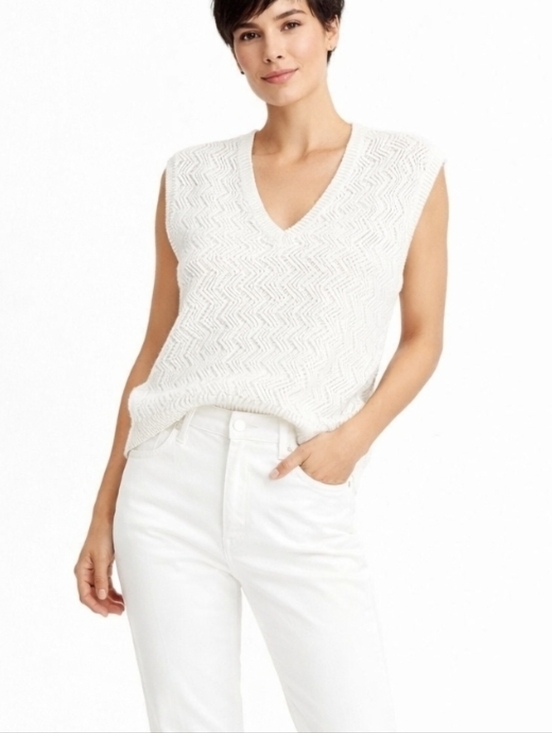 White House Black Market Sweaters - White House Black Market WHBM Open Weave Crochet Top Vest Stretch Beige Sz: L